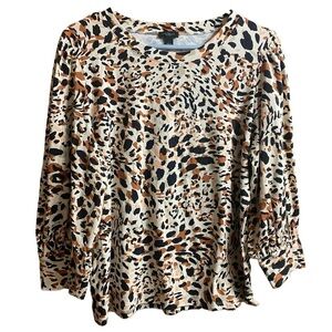 Ann Taylor Factory Leopard Animal Print Blouse Top Size Large